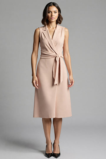 Champagne A Line Midi Dress with Sash